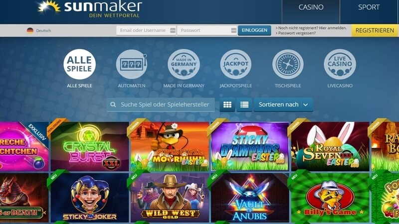 Sunmaker Casino Spielangebot