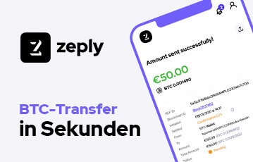 Zeply Bitcoins in Sekunden transferieren